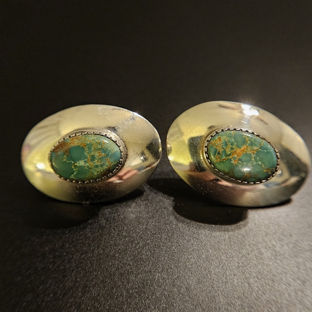 Vintage Royston Turquoise Sterling Silver. 925 Oval Earrings